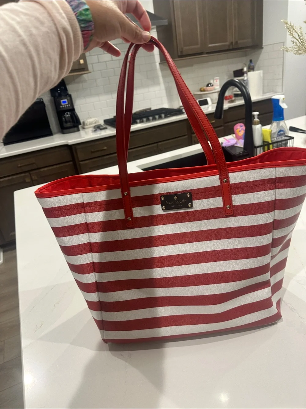 Kate Spade Red and white large tote bag